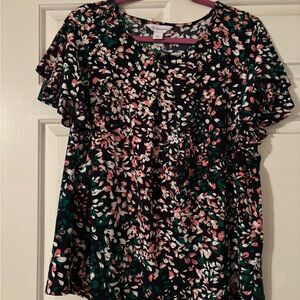 Liz Claiborne Black Multicolor Floral Blouse